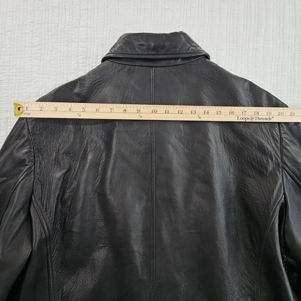 Banana Republic Full Zip Leather Jacket Men's XL‎ Jet Black Long Sleeves EUC LN